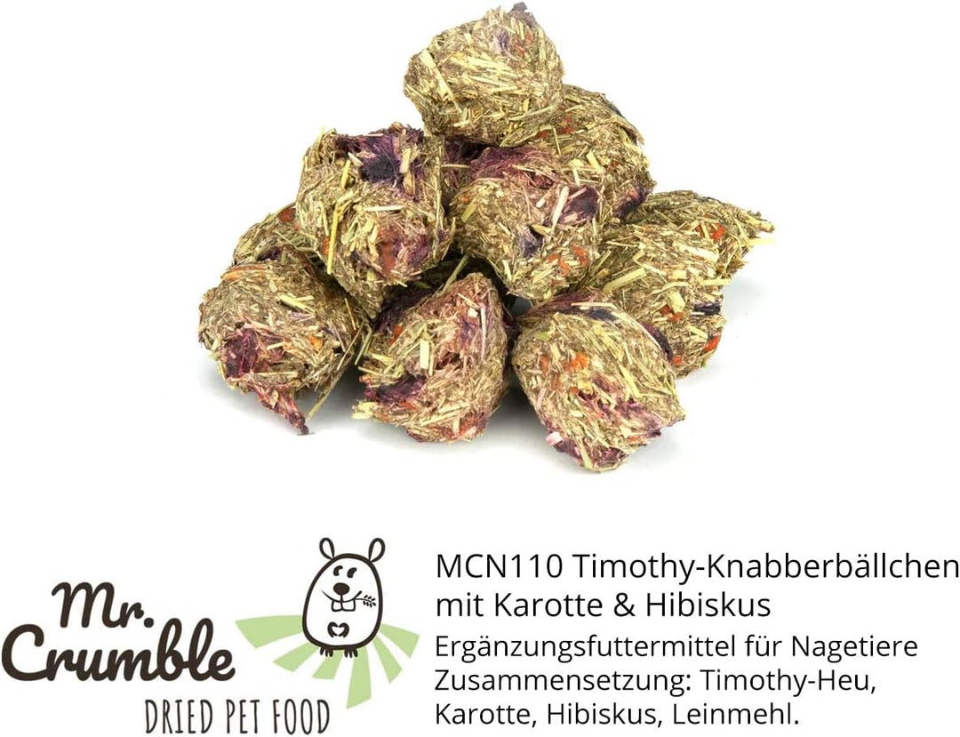 Mr. Crumble Dried Pet Food Knabberbällchen aus Timothy-Heu getreidefrei 6er-Set, Strukturfutter Leck