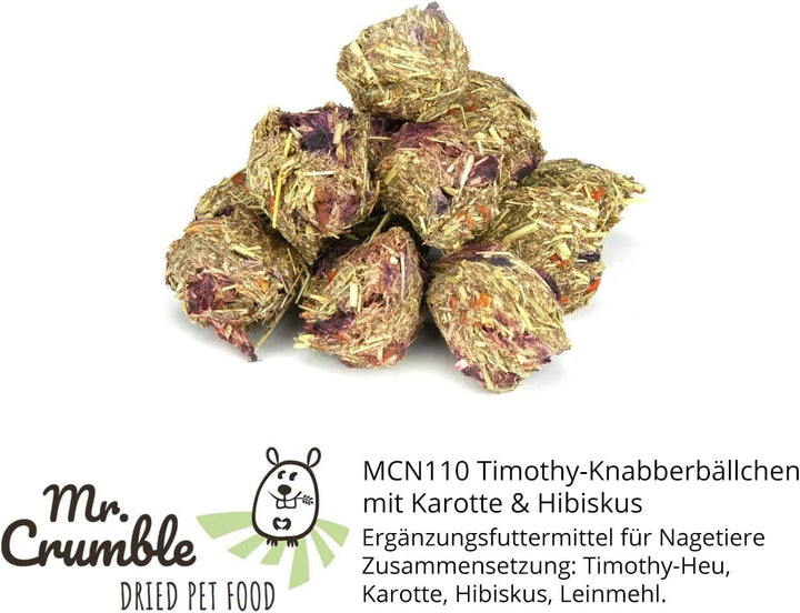 Mr. Crumble Dried Pet Food Knabberbällchen aus Timothy-Heu getreidefrei 6er-Set, Strukturfutter Leck