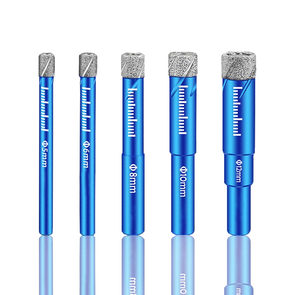 Diamantbohrer Fliesenbohrer Set 5PCS Glasbohrer für Glas Keramik Granit Winkelschleifer 5, 6, 8, 10,