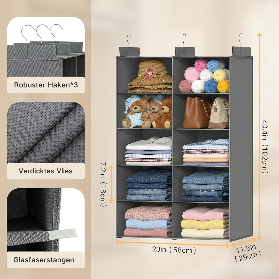ALLTIDYUP Doppelreihe Hängeregal, Schrank Organizer für Kleidung, Faltbarer Kleiderschrank Organizer