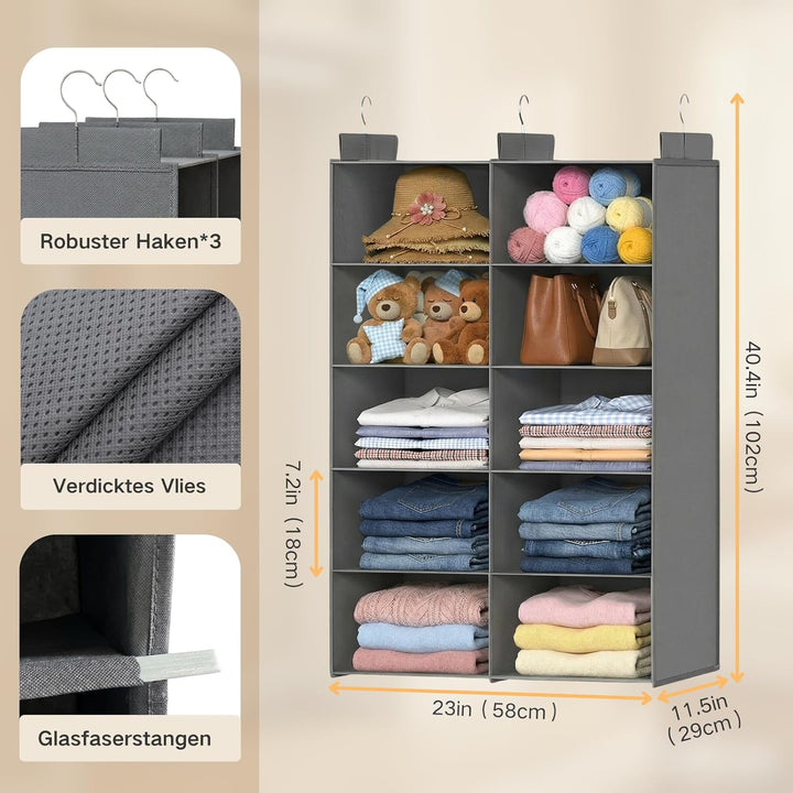 ALLTIDYUP Doppelreihe Hängeregal, Schrank Organizer für Kleidung, Faltbarer Kleiderschrank Organizer