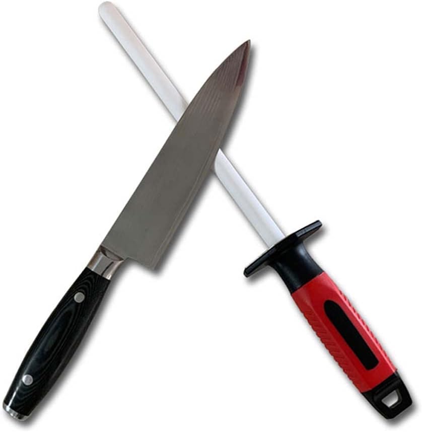 RGBS Messerschärfer, 25,4 cm Keramik-Schleifstab mit Diamantstein, Rot, für Zuhause, Küche, Messer,