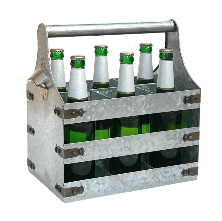 DanDiBo Bierträger Metall mit Öffner 96403 Flaschenträger 6 Flaschen Flaschenöffner Flaschenkorb Män