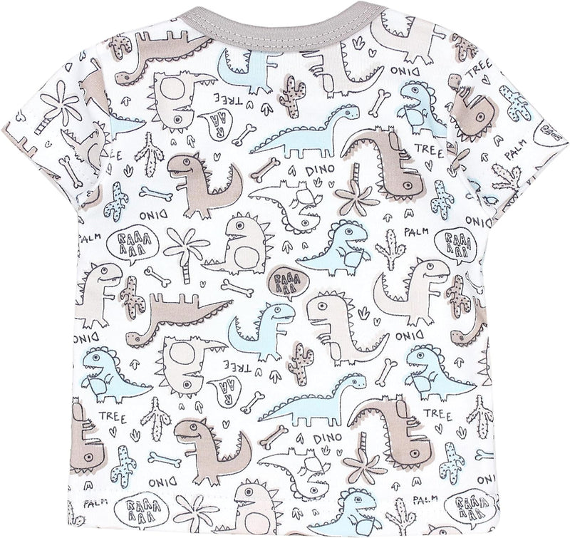 TupTam Baby Jungen Kurzarm T-Shirt mit Aufdruck Unifarben Sterne Streifen 5er Set 56 Dino Bären Stre