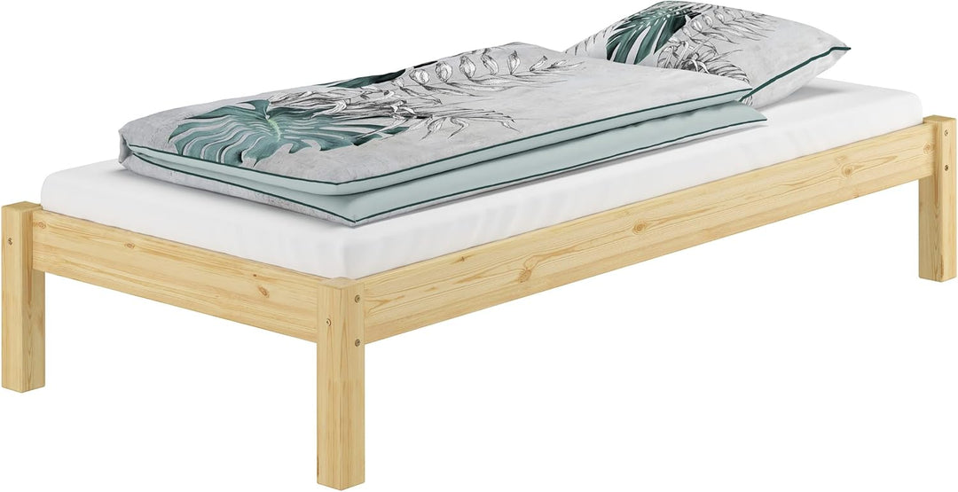 Erst-Holz® Einzelbett Kiefer Natur 80x200 Massivholzbett Futonbett Jugendbett Rollrost 60.35-08