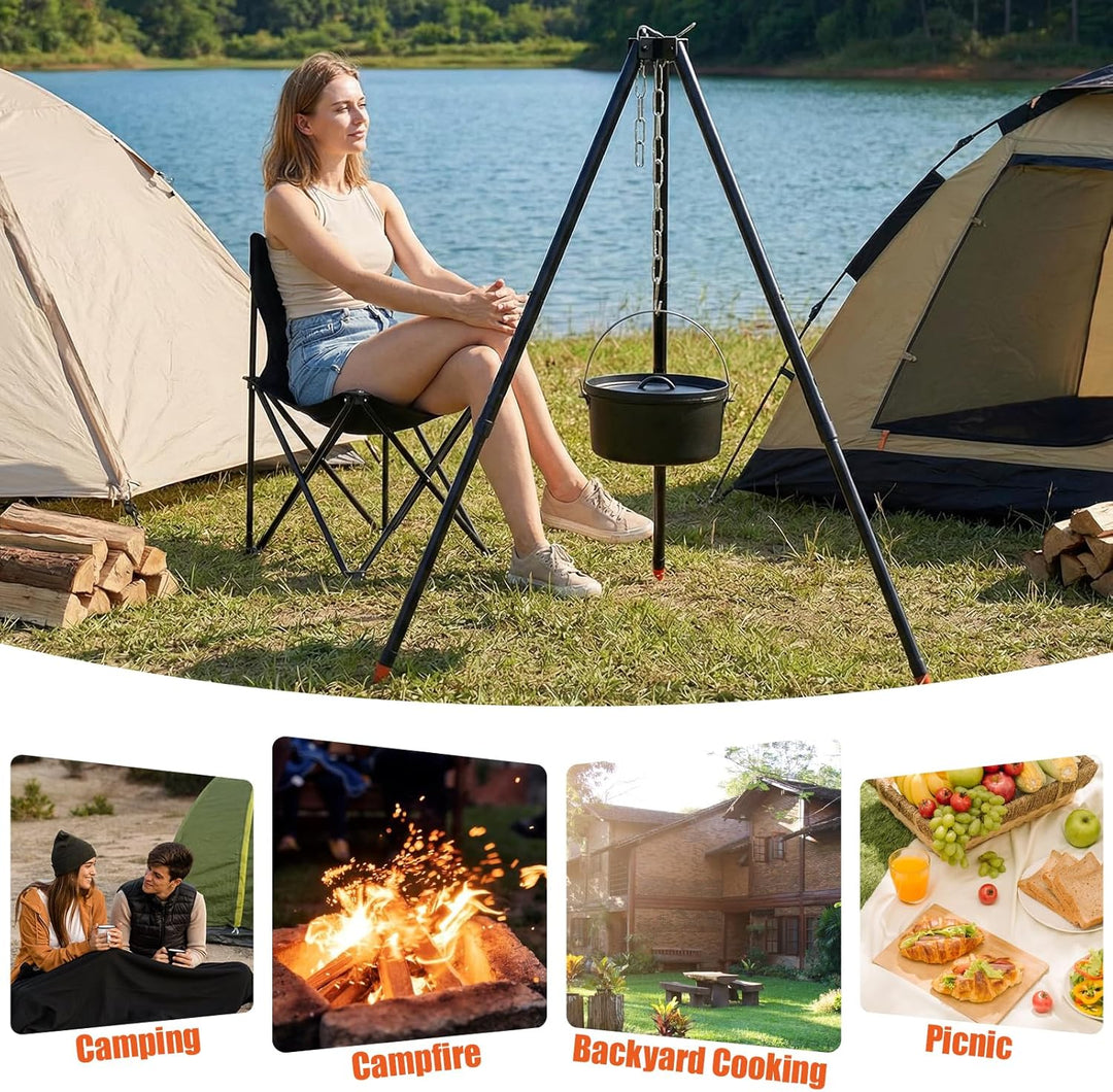 110CM Camping Stativ Lagerfeuer Kochen Stativ Outdoor Grillrost Stand Halterung Hängekette Verstellb