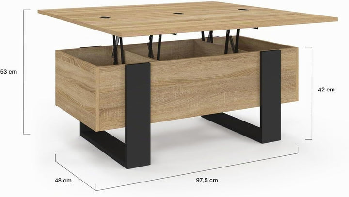 IDMarket - Rechteckiger Couchtisch, klappbar, umwandelbar in einen Esstisch Phoenix, Holz und Schwar