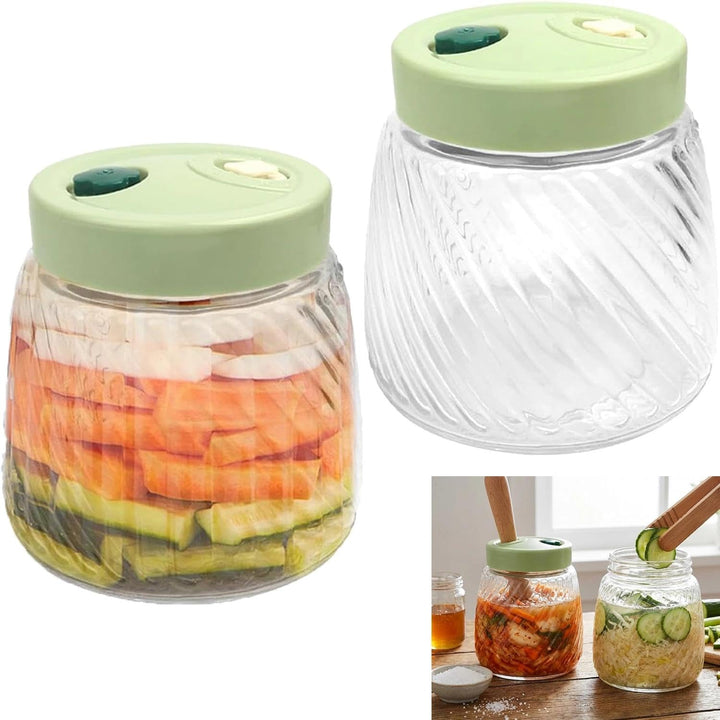 2 Pack 1L Glass Fermentation Jars with Double Airlock Valve,Kimchi behälter,fermentierglas, Airtight