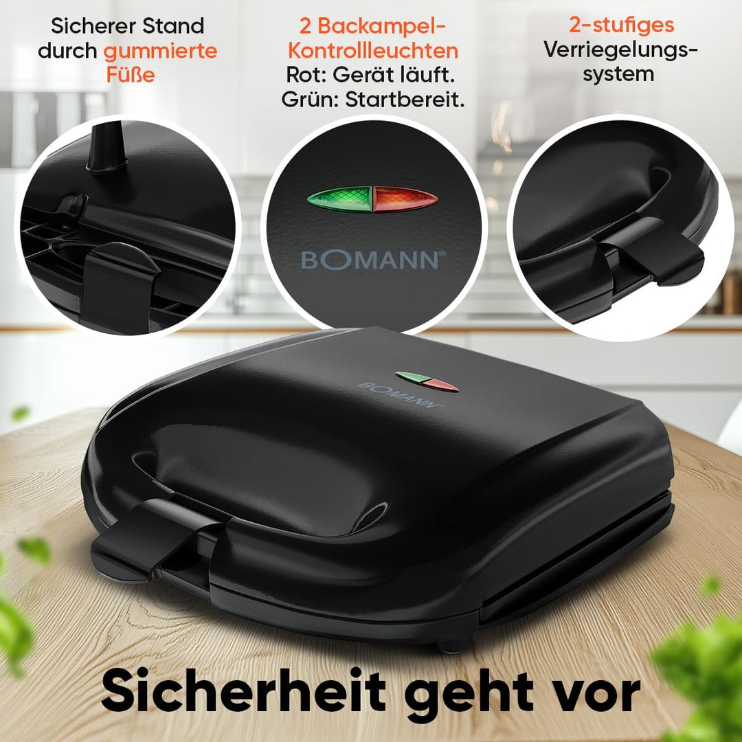 Bomann® Sandwichmaker | für viereckige Sandwichplatten | Sandwichtoaster mit Antihaftbeschichtung |