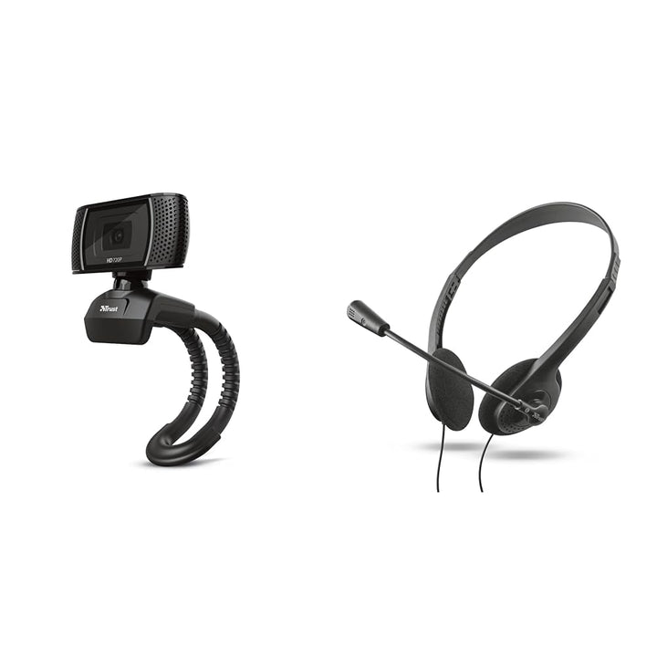 Trust Trino HD Webcam mit Mikrofon, 1280 x 720, 30 FPS & 21665 Primo Headset für PC und Laptop schwa