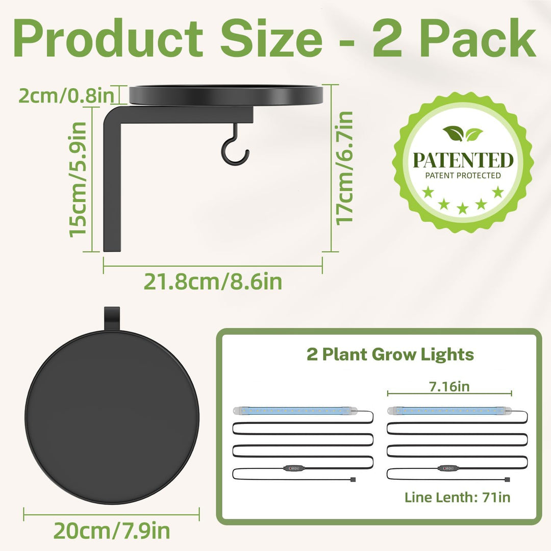 iDavosic.ly Wand Pflanzenhalter Set aus 2 Stück mit Licht, Metall Blumenständer mit 2 Haken, Wandmon