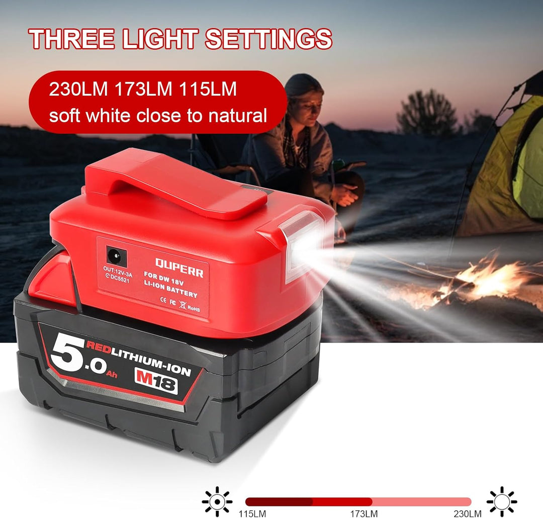USB Akku Adapter für Milwaukee M18 18V Akku, Konverter mit Dual-USB-Ladeanschlüssen, DC 12V Port, Ka