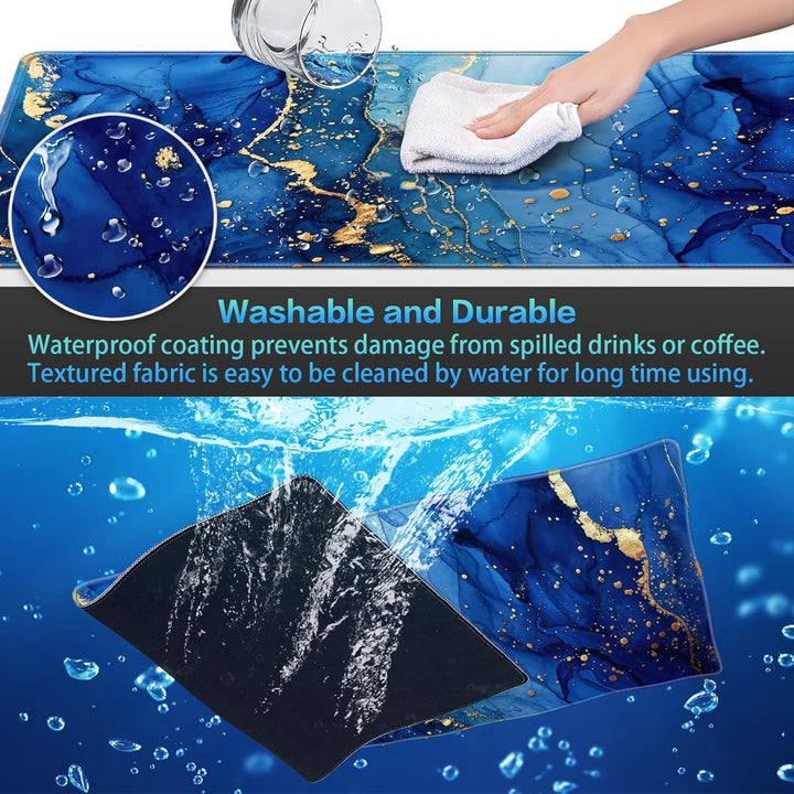 Abetcabe Mauspad XXL, Mousepad 900 x 400mm, Marmor Mauspad Gaming gross Vernähte Kanten WassXerdicht