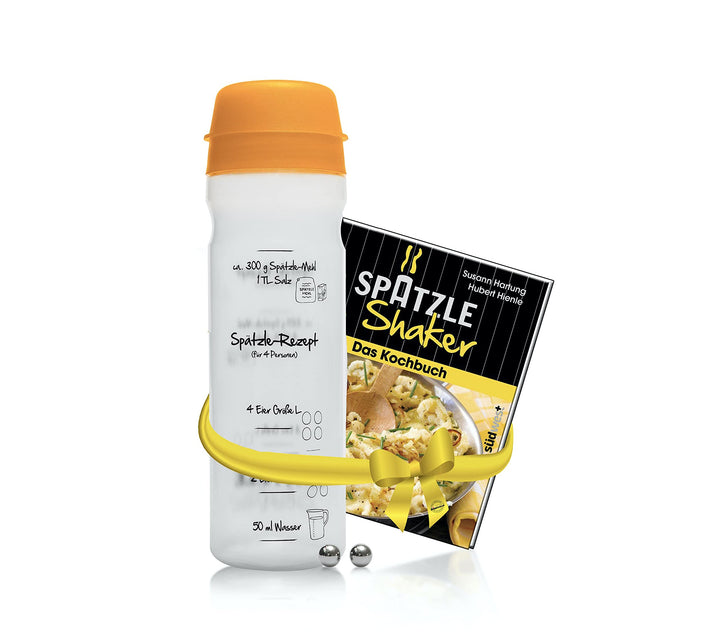 Einsteiger-Set zum Spätzle selber machen mit Spätzle-Shaker (875ml orange) 4 Portionen &amp; Rezeptbuch