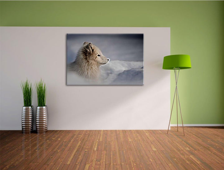 Anmutiger Polarfuchs im Schnee Deluxe Format: 100x70 cm auf Leinwand, XXL riesige Bilder fertig gera