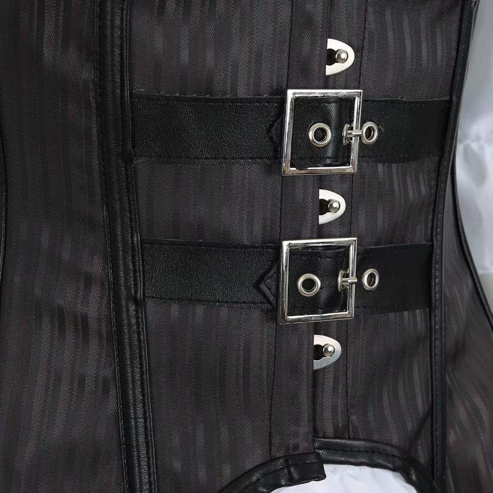 Josamogre Steampunk Korsett Corsage Damen Corset Bustier Set Kostüm Mit Piratenbluse Schwarz, 3-teil