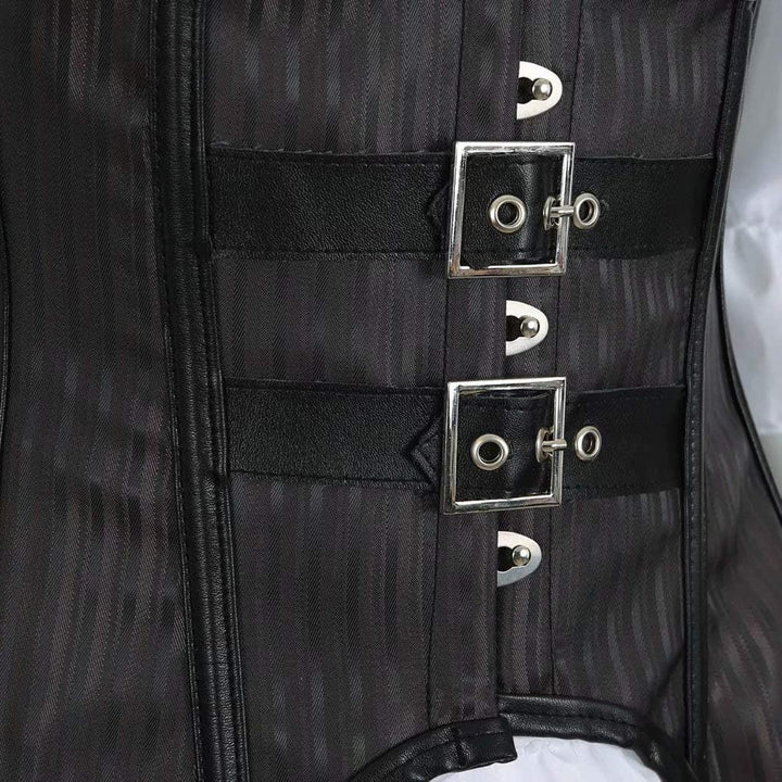 Josamogre Steampunk Korsett Corsage Damen Corset Bustier Set Kostüm Mit Piratenbluse Schwarz, 3-teil
