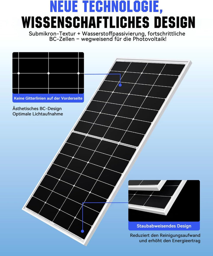 220W Solarpanel 12V N-Typ BC, 25,5% Effizienz, IP68 MC4, 220W