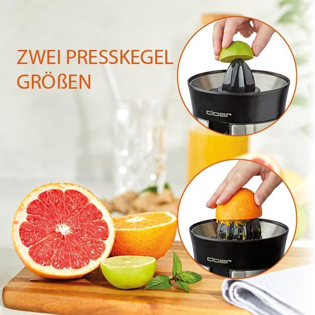 Cloer 6815 Zitruspresse und Orangenpresse, 2-in-1 Saftpresse, elektrisch, kleiner und grosser Pressk
