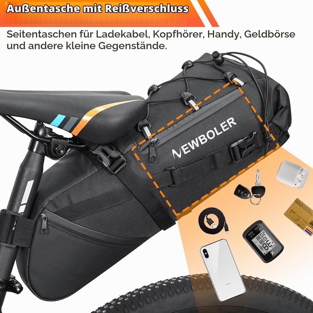 Fahrrad Satteltasche Wasserdicht, 10L Fahrradtasche Sattel Super Fester Halt, Fahrradtasche Sitztasc