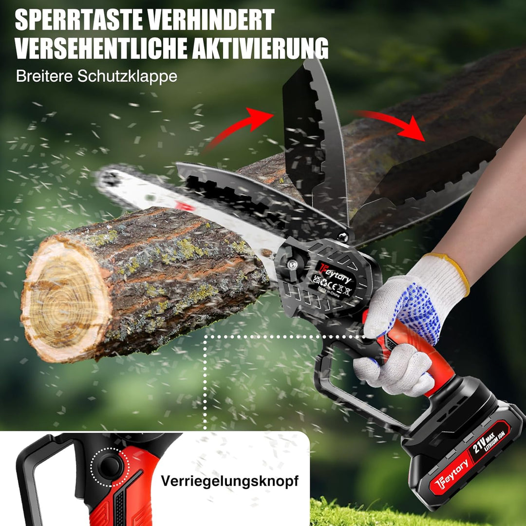 Mini Kettensäge mit Akku 6 Zoll Mini Kettensäge Elektro mit Akku 1500mAh Handkettensäge Akku Bürsten