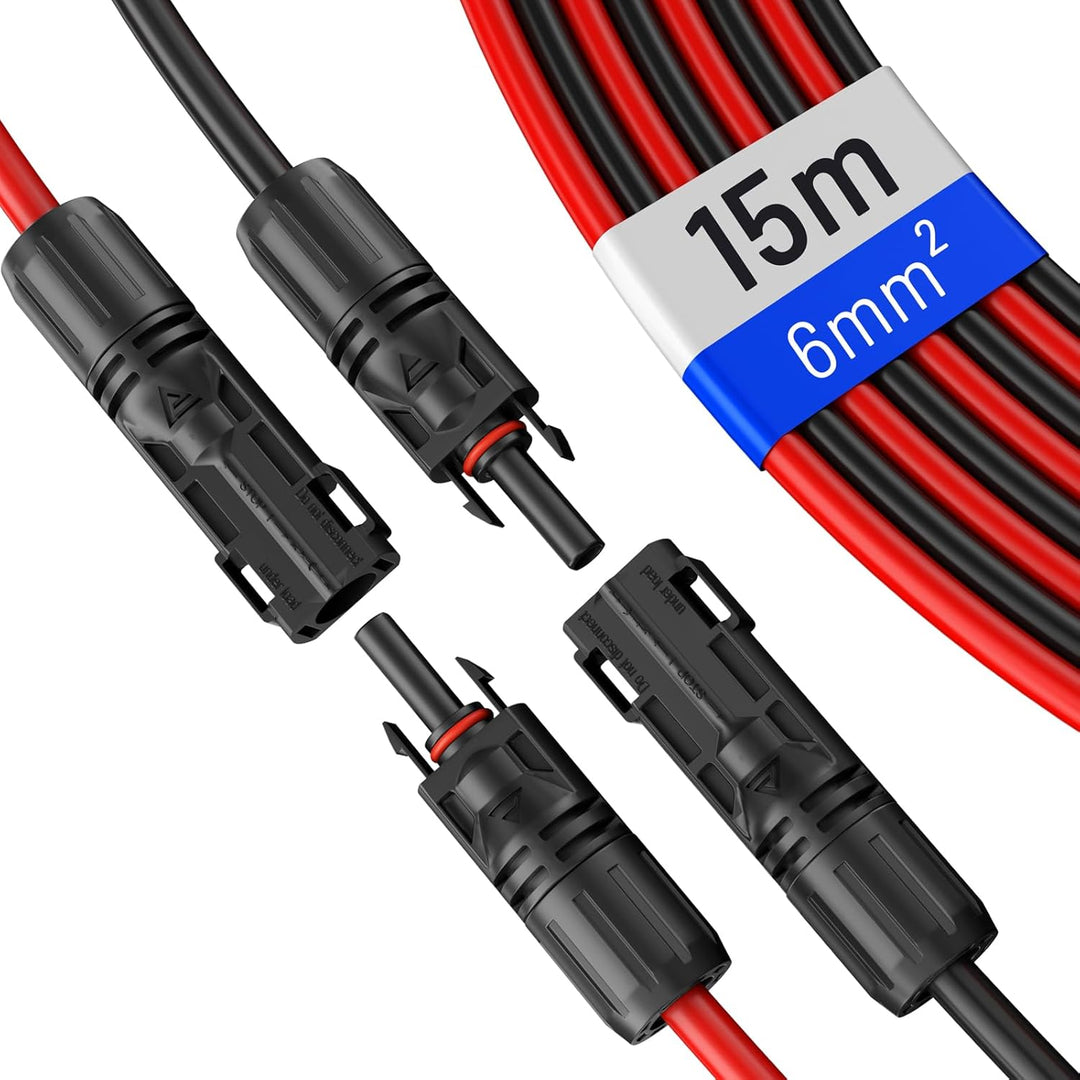 HB-DIGITAL 2x 15m 6mm² Solarkabel Verlängerungskabel Kabelpaar für Photovoltaik Anlagen H1Z2Z2-K mit