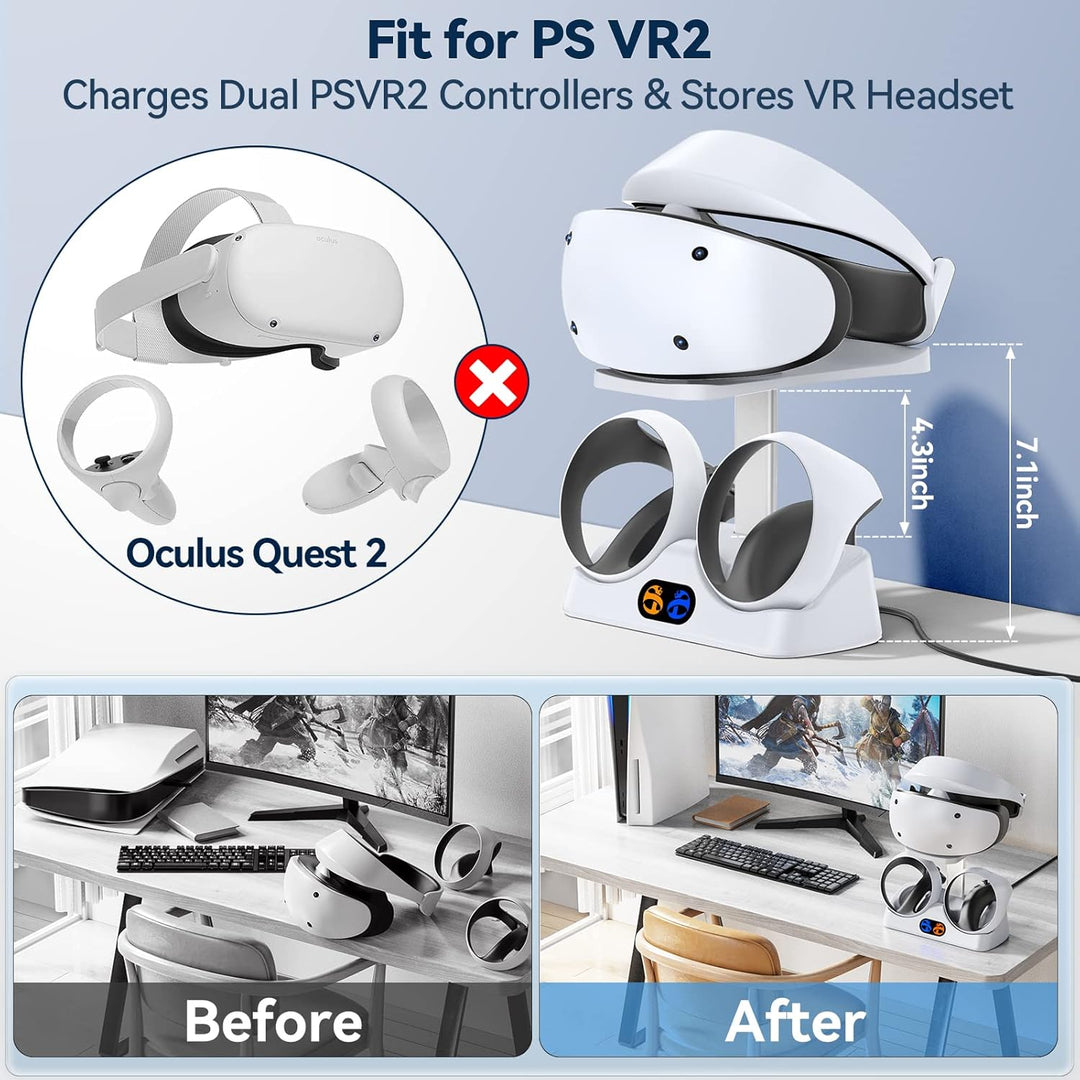 Ladestation für PS VR2 Controller, PSVR 2 Ladestation mit Headset Ständer, Schnelles Ladegerät für P