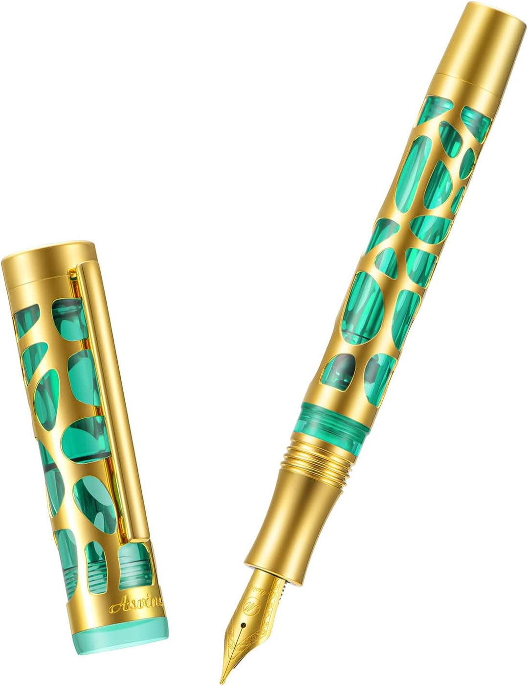 Asvine V169 Vakuum-Füllfederhalter Iridium extra feine Feder, Wassertropfen-Skelett-Goldrand, transp