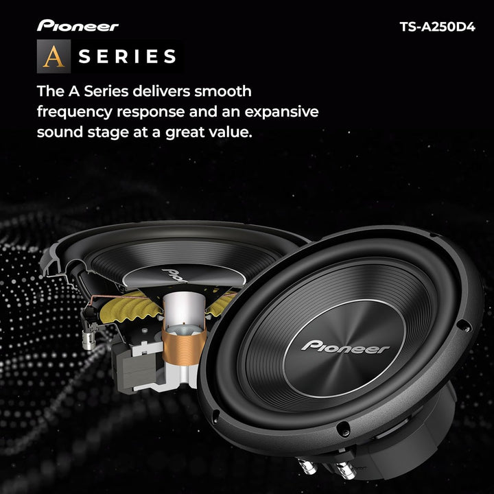Pioneer TS-A250D4 Subwoofer mit Doppelschwingspule für den Gehäuseeinbau (1.300 W), 25 cm/10", IMPP