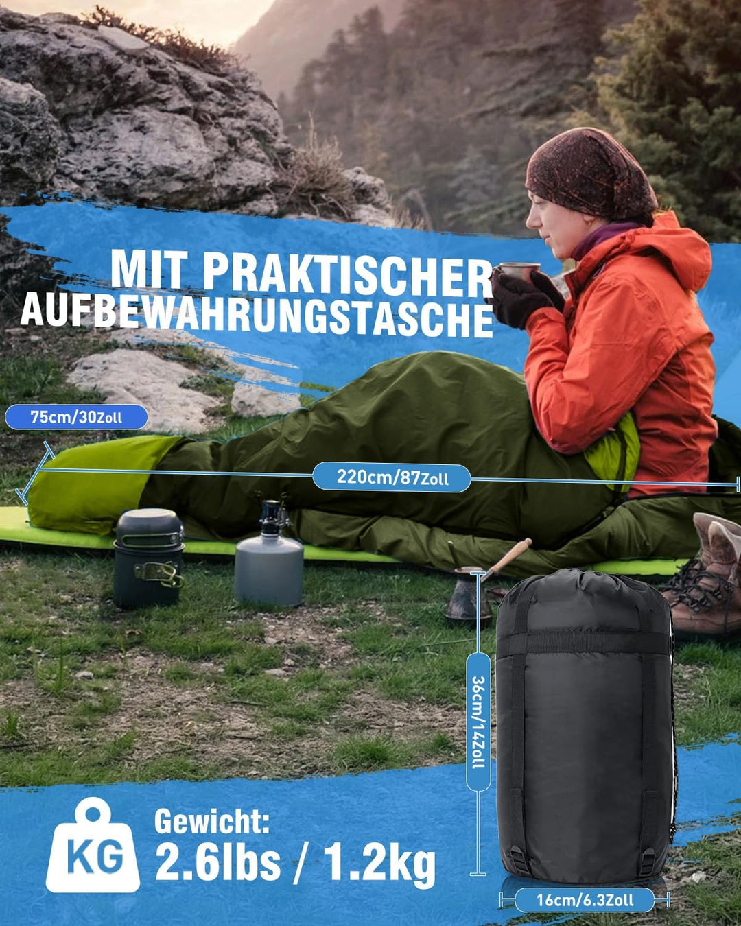 Schlafsack 3-4 Jahreszeiten, Outdoor Wasserdicht Ultraleicht Deckenschlafsack mit Innentasche für Er