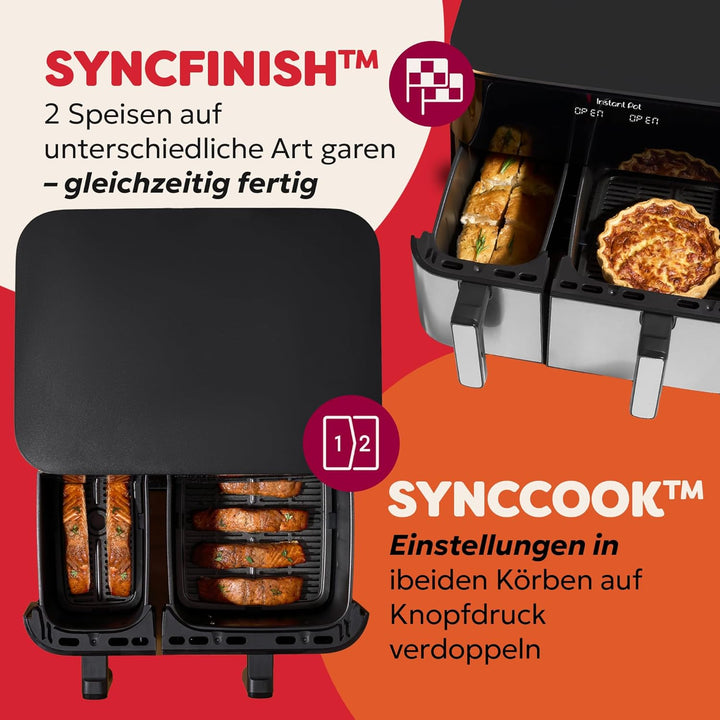 Instant Pot Vortex Dual PFAS-freie Heissluftfritteuse, gross, 11 l, zwei Körbe, 7 l + 4 l, 8 in 1 –