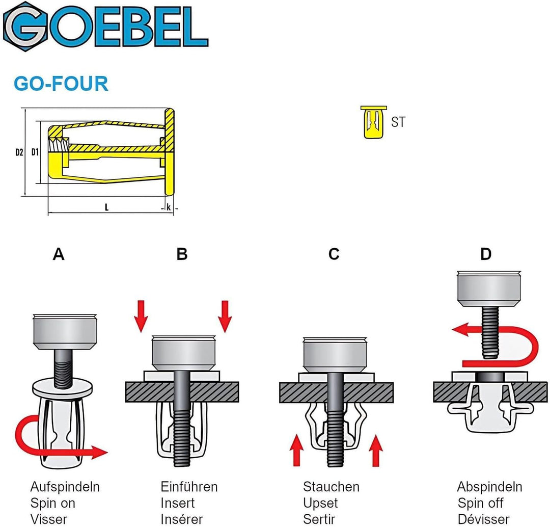 GOEBEL® - 250 x Spreiz-Blindnietmuttern Nietmuttern M4 Stahl verzinkt (Ø x L) 8,0 x 22,0 mm Blindmut