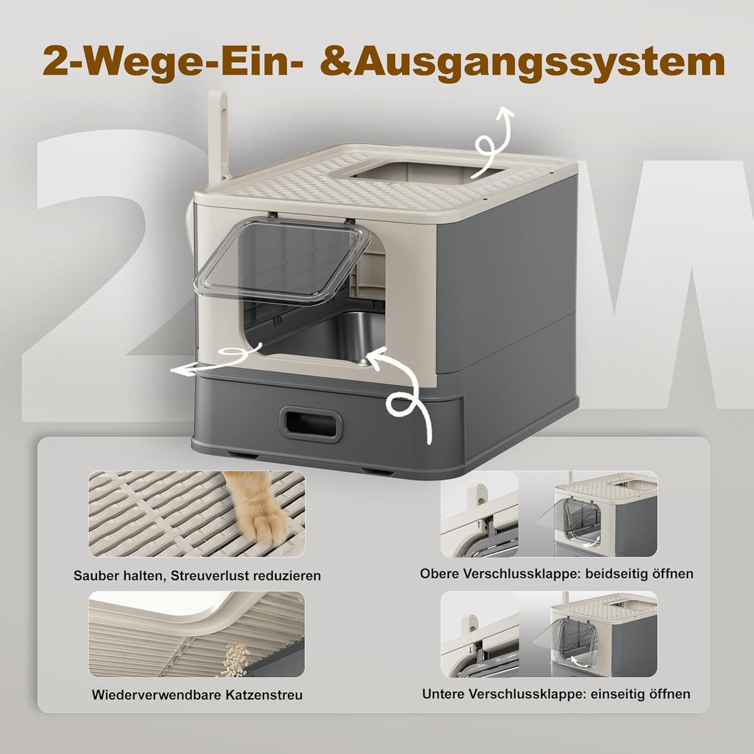Pakeway Katzenklo aus Edelstahl Geschlossen mit 2 Einstiegsmöglichkeiten Grosse Hygienische Katzento