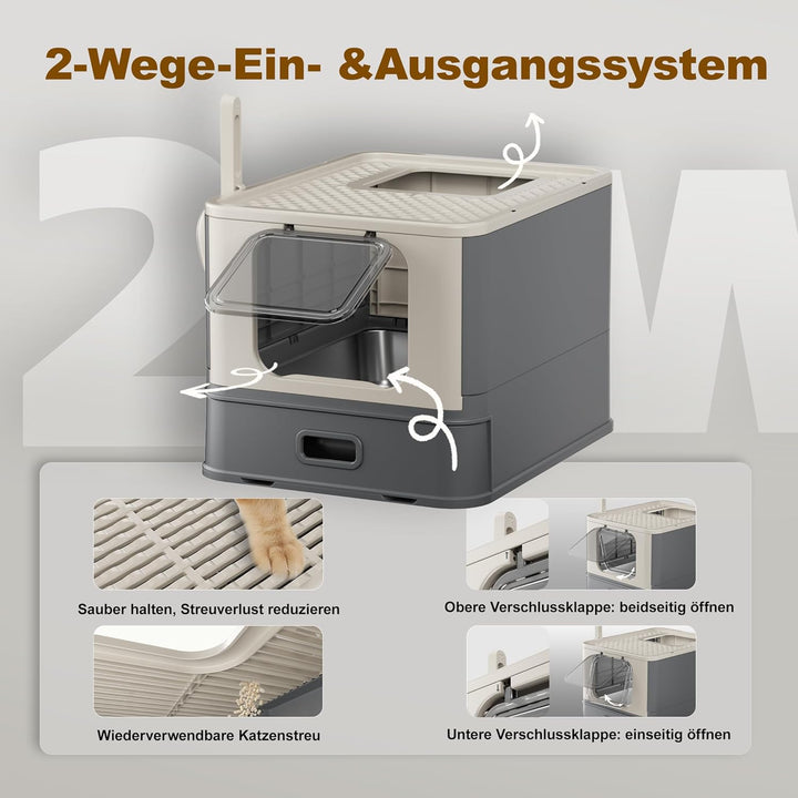 Pakeway Katzenklo aus Edelstahl Geschlossen mit 2 Einstiegsmöglichkeiten Grosse Hygienische Katzento