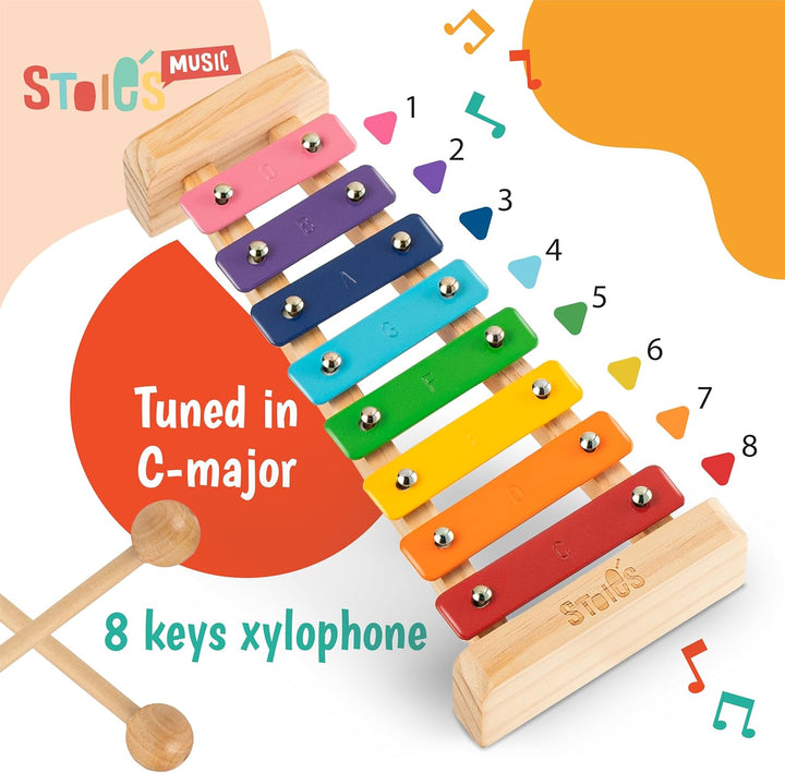 Stoie's 8 Fliesen Regenbogenfarben C-Key Xylofon Klavier Keyboard Spielzeug für Kinder Kleinkinder m