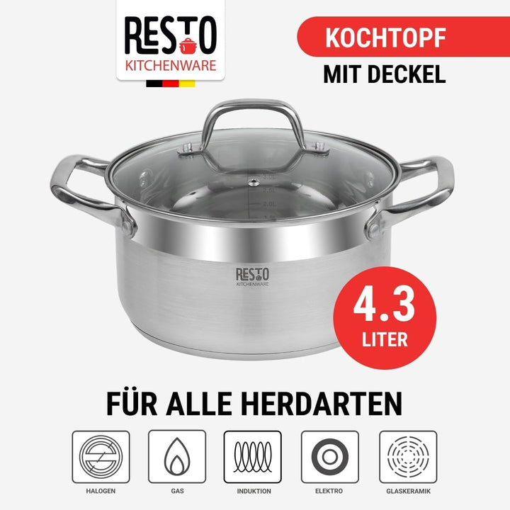 RESTO Edelstahltopf 22cm - Suppentopf, Universaltopf 3,5l - Schmortopf mit Deckel - Topf für alle He