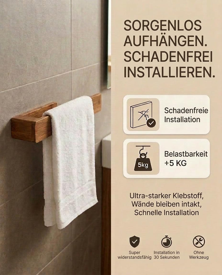 Handtuchhalter Ohne Bohren - Natürliches Bambus - Extra Starker Kleber - Handtuchhalter Holz - Minim