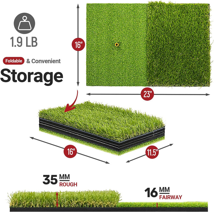 SAPLIZE Grosse Faltbare Golf-Schlagmatte, Enge Lie, Rough und Fairway für Driving, Chipping und Putt