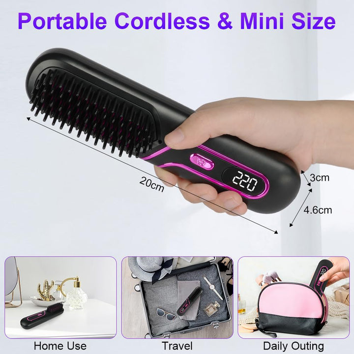 LOPHE Mini Haarglätterbürste, Glättbürste Kabellos, Hair Straightener Comb mit LCD-Bildschirm 4-Stuf