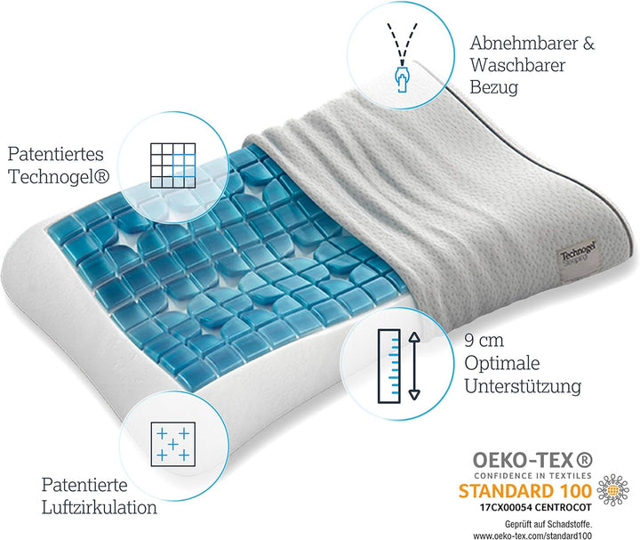 Technogel Original Anatomic Curve Kopfkissen, Höhe 9cm, Weiss 9 cm Höhe, 9 cm Höhe