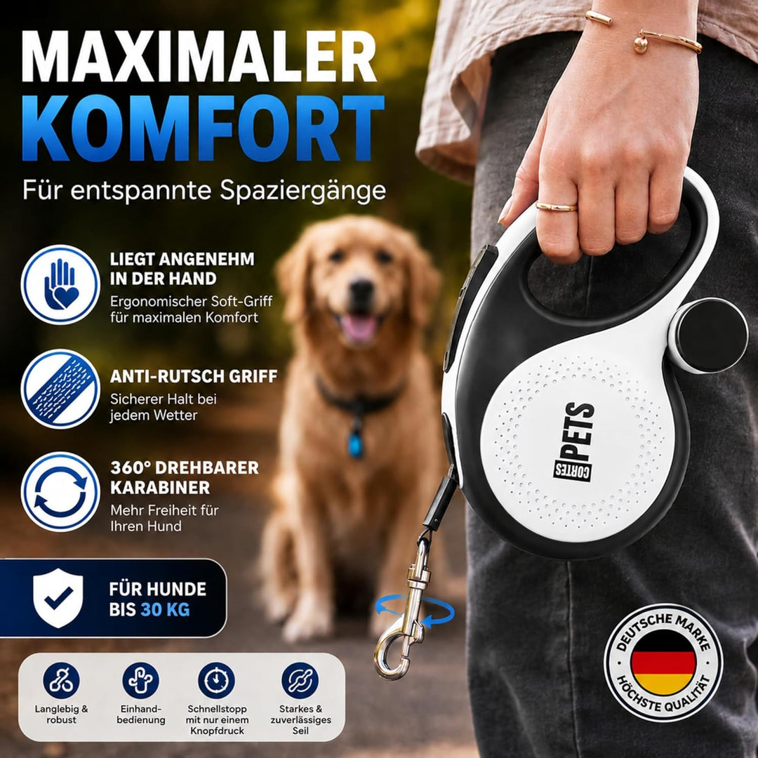 Rollleine Hundeleine 5m 8m für mittelgrosse & kleine Hunde - leicht & robust - ausziehbar mit Bremsk