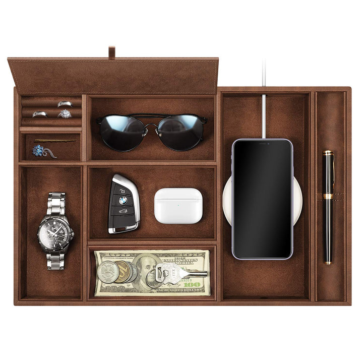 SITHON Taschenleerer Tisch Organizer, 8 Fäche Tablett Organizer Ablage Aufbewahrungsbox Kunstleder N