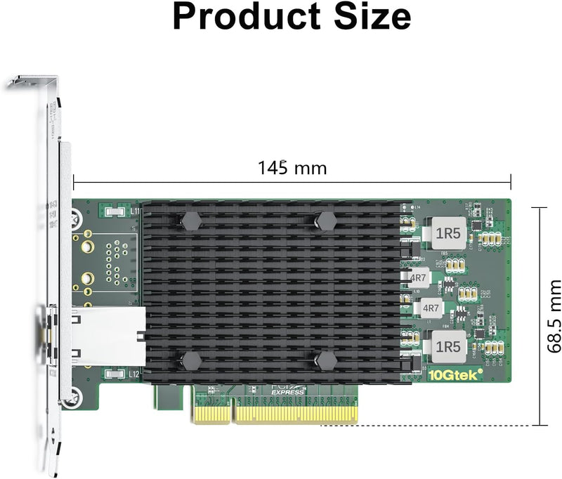 10Gtek® 10Gb PCI-E NIC Netzwerkkarte, Single Copper RJ45 Port, mit Intel X540-BT1 Controller, PCI Ex