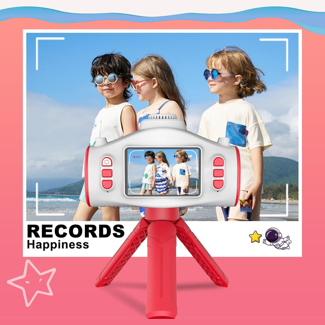 Ukuu Kinderkamera Beamer, 2-in-1 Digitalkamera und Projektor mit Stativ 32G TF-Karte und 2500mAh Akk