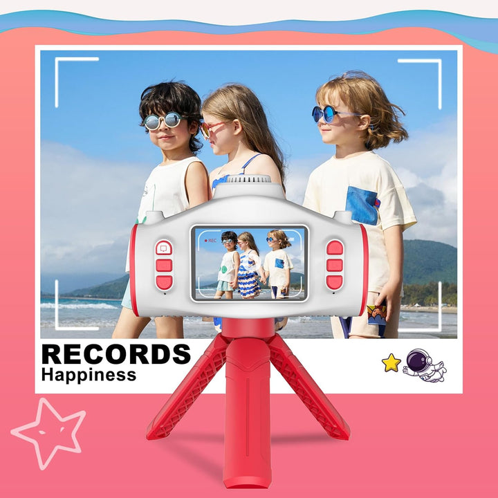 Ukuu Kinderkamera Beamer, 2-in-1 Digitalkamera und Projektor mit Stativ 32G TF-Karte und 2500mAh Akk