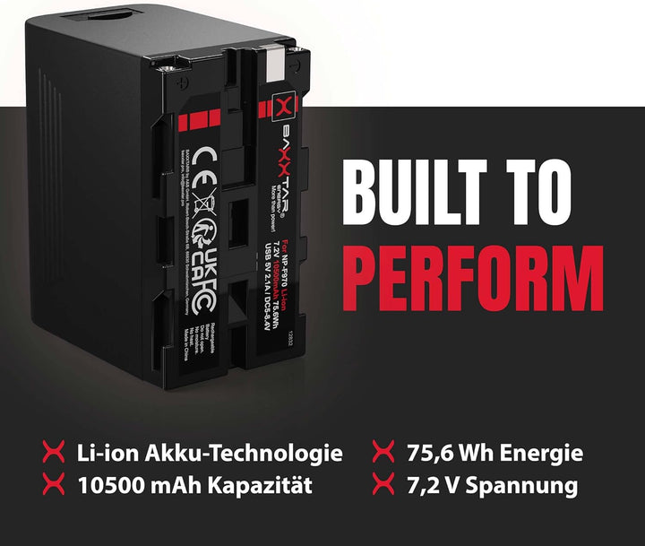 BAXXTAR PRO Akku - NP-F970 Plus (Black Series/10500mAh) - LG Cells Inside - mit Powerbank Funktion (