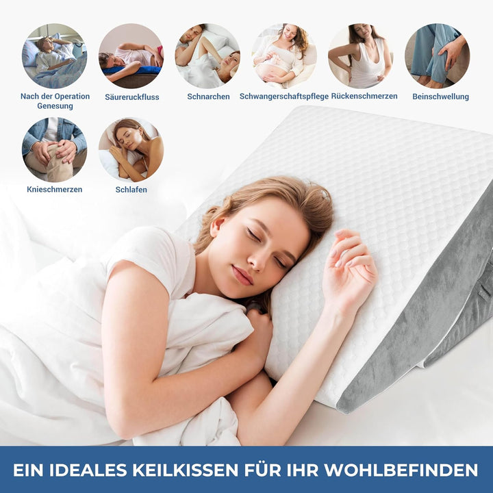 Verstellbares Keilkissen, Hochdichteschaum Lesekissen mit Nackenrolle für Bett und Sofa, Ergonomisch