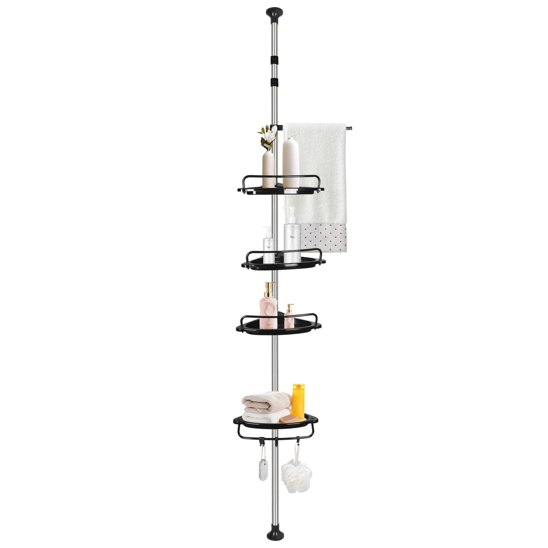 Duschregal Teleskop 105–310 cm, Duschablage ohne Bohren mit 4 Ablagen, Höhenverstellbares Badregal a