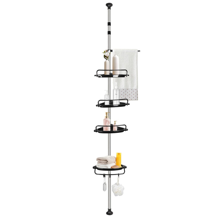 Duschregal Teleskop 105–310 cm, Duschablage ohne Bohren mit 4 Ablagen, Höhenverstellbares Badregal a