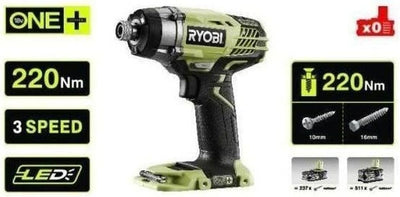 RYOBI 18 V ONE+ Akku-Schlagschrauber R18ID3-0 (Drehmoment 220Nm, Leerlaufdrehzahl 0-3200 min⁻¹, Schl